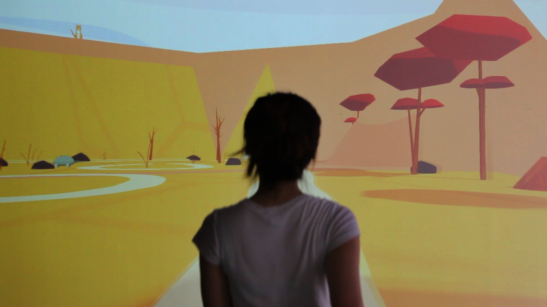Run through a computer generated landscape in this experiential art installation