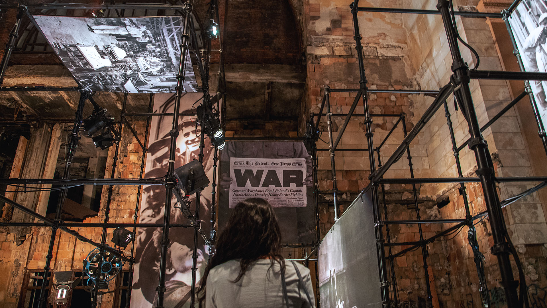 Artwork was placed in all around the scaffolding, inviting guest to explore the space from all angles